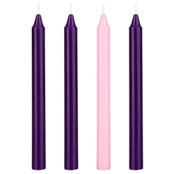 Mega Candles - 4 pcs 8" Unscented Advent Straight Taper Candle - Assorted