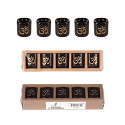 Mega Candles - 5 pcs Ceramic 1/2" Om in Gold Chime Candle Holder - Black
