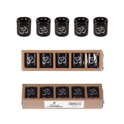 Mega Candles - 5 pcs Ceramic 1/2" Om in Silver Chime Candle Holder - Black