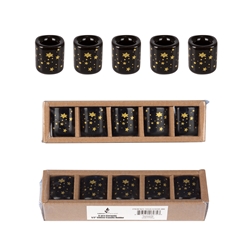 Mega Candles - 5 pcs Ceramic 1/2" Stars in Gold Chime Candle Holder - Black