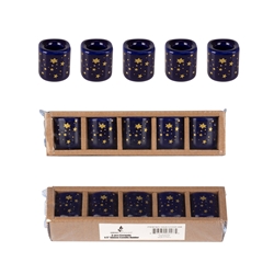 Mega Candles - 5 pcs Ceramic 1/2" Stars in Gold Chime Candle Holder - Dark Blue