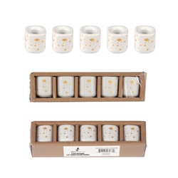 Mega Candles - 5 pcs Ceramic 1/2" Stars in Gold Chime Candle Holder - White