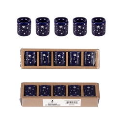 Mega Candles - 5 pcs Ceramic 1/2" Stars in Silver Chime Candle Holder - Dark Blue
