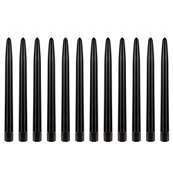 Mega Candles - 12 pcs 10" Unscented Self Fitting Taper Candle in White Box - Black
