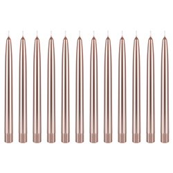 Mega Candles - 12 pcs 10" Unscented Self Fitting Taper Candle in White Box - Rose Gold