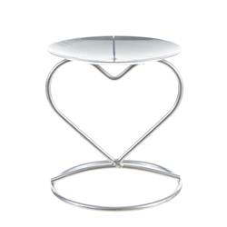 Mega Candles - Pillar / Round Heart Metal Candle Holder - Matte Silver