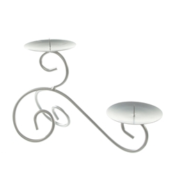 Mega Candles - Two Pillar / Round Small Spiral Metal Candle Holder - Silver