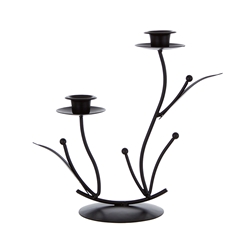 Mega Candles - Two Taper Leaf Metal Candle Holder - Black